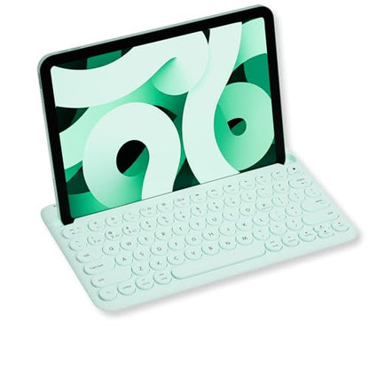 Macally Bluetooth Keyboard for Tablet | Wireless Keyboard for iPad mini/Air/Mini, iPhone (Multi-Device, Built-in Stand, Rechargeable) Easy to Use and Cute Portable - Mint Green - color: Mint Green