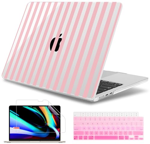 May Chen for MacBook Air 15 inch Case M5 M4 M3 M2 2026 2024-2023, Model A3448 A3241 A3114 A2941, Closes Seamlessly Hard Shell Laptop Cover with Keyboard Cover, Pink Stripes - color: Pink stripes