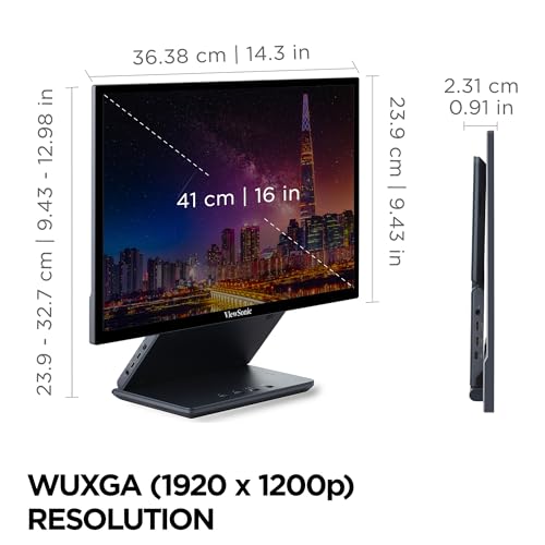 ViewSonic VP1656 15.6 Inch 1200p ColorPro Monitor, IPS Display with Pantone Validated Color Accuracy for Immersive Second Screen Productivity, Advanced Ergonomics, 40W USB-C, and Micro HDMI Inputs - style: 15.6-Inch