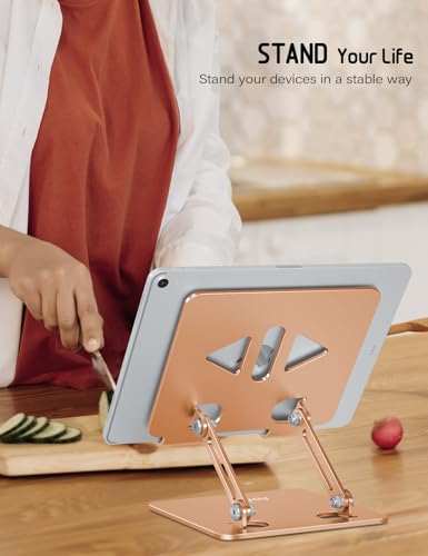 Aoviho Tablet Stand for Desk,Adjustable Tablet Holder,Gold | Stable Aluminum Design, Fits iPad Pro/Air/Mini & Samsung Tablets, Adjustable Viewing, Ideal for Office & Home - color: Gold