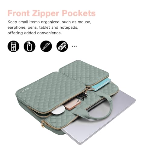 MOSISO 360 Protective Laptop Case 13.3 inch, 13-13.3 inch Laptop Sleeve | Compatible with MacBook Air/Pro 13/Pro 14,HP Dell ASUS Lenovo, Square Quilted Bag with 2 Pockets&Handle&Belt, Antique Green - color: Antique Green, size: 13.3 inch