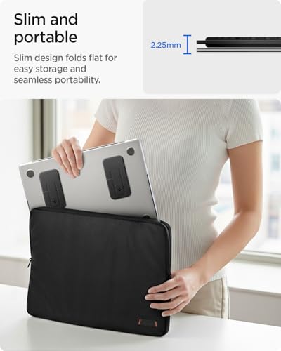 Spigen Slim Fold Adhesive Laptop Stand 2 Piece Foldable Portable Dual Ergonomic Angle Adjustment Lift Anti-Slip Compatible with MacBook Pro, MacBook Air 11"-16" and More - Black (LD201-S2) | Dual Ergonomic Angle Adjustment Lift Anti-Slip for MacBook Pro,