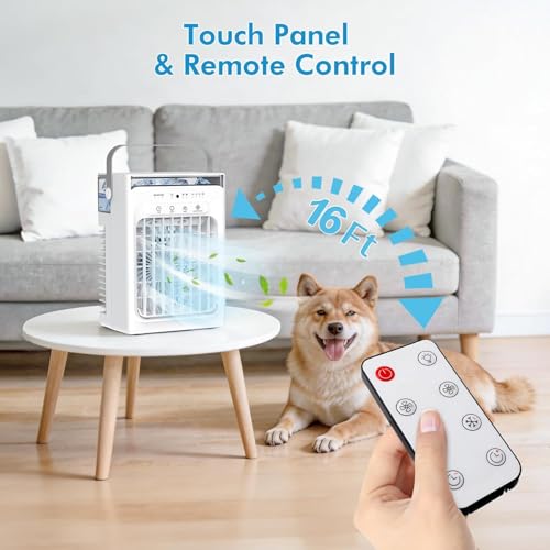 Portable Air Conditioners, Air Conditioner, Upgraded Cooling Fan with 1000ml Water Tank, 4 Speeds & 2 Mists Modes, 2-6H Timer, Ultra-Quiet AC Unit for Bedroom Office Home