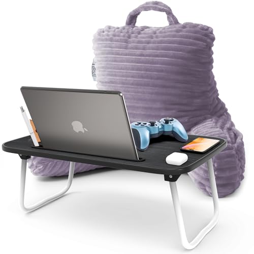 Nestl Dusty Purple Reading Pillow with Bed Desk for Laptop and Writing, Luxe Cut Plush Back Pillow for Sitting Up, Back and Arms Adjustable Support for Kids and Teens, Foldable Lap Desk for Bed 19x11” - color: 06- Dusty Purple, size: Small 14"