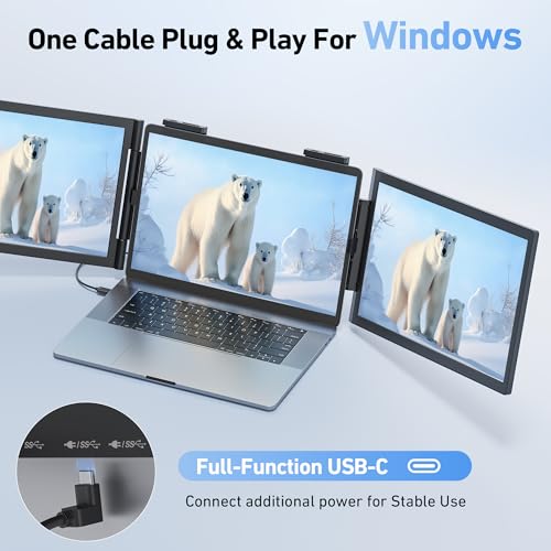 Laptop Screen Extender, 14’’ FHD 1080P Triple Portable Monitor for Laptop with Ultra-Slim IPS Display, USB-C Plug and Play Multi Screen Attachment for 14"-15.6" Laptops - size: 14" Triple