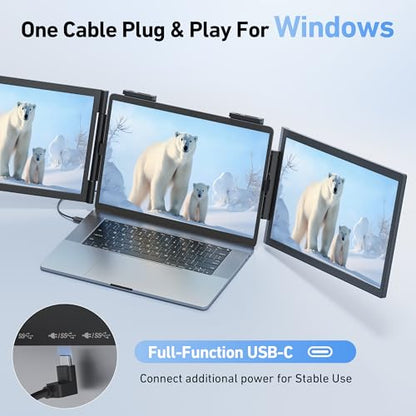 Laptop Screen Extender, 14’’ FHD 1080P Triple Portable Monitor for Laptop with Ultra-Slim IPS Display, USB-C Plug and Play Multi Screen Attachment for 14"-15.6" Laptops - size: 14" Triple