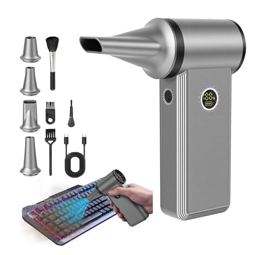 Compressed Air Duster, 180000RPM Dust Blower, 45W Fast Charge | 8000mAh, 4 Adjustable Speeds, Hurricane Mini Cordless Electric Air Duster for Keyboard/Computer/Car Cleaning, Replace air can - color: Silver Gray