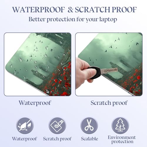 Universal Laptop Skin Sticker Decal,15.6 Inch Laptop Vinyl Cover for 13" 14" 15.6" Laptop,Scratch-Resistant Waterproof Protector Wrap,Reusable with Wrist Pads,Poppy Ruins Raven - color: Poppy Ruins Raven