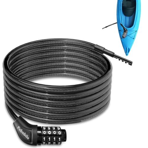 Long Cable Lock, Extra Long Straight Bike Lock (5ft to 25ft) with Resettable Combination, Kayak Locks, Unique Thin end Cable Locks Suitable Kayak, Scooter, Paddle Boards, Canoe, Jet Ski - size: 10 ft Long, 0.39 in Thick