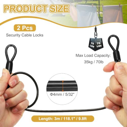 PATIKIL Security Cable Lock (5/32" Dia 9.8ft 70lb Load Capacity, Black)(2 Pcs) Vinyl Coated Stainless Steel Flexible Wire Rope Safety Cable Luggage Lock with Double Loops - color: Black, size: 5/32" x 9.8 ft, 70lb Load