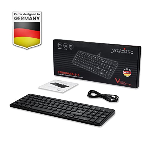 Perixx PERIBOARD-215B US, Wired Keyboard - Ultra Slim Scissor Keys - 2 Built-in USB-A & USB-C Ports - Detachable Cable - Black - US English - style: Wired with 4 Hubs