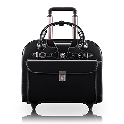 McKlein EDGEBROOK, Top Grain Cowhide Leather, 15" Leather Vertical Wheeled Ladies' Laptop/ Computer & Tablet Business Briefcase Bag/ Women's Rolling Overnight Travel Bag, Removable trolley case