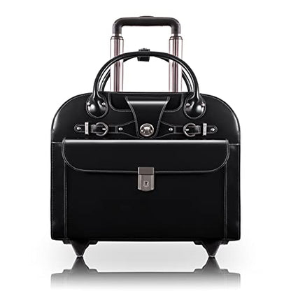 McKlein EDGEBROOK, Top Grain Cowhide Leather, 15" Leather Vertical Wheeled Ladies' Laptop/ Computer & Tablet Business Briefcase Bag/ Women's Rolling Overnight Travel Bag, Removable trolley case