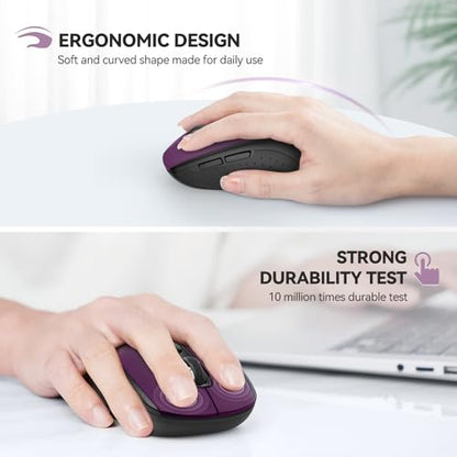 TECKNET 2-in-1 Bluetooth Mouse (BT 5.0/3.0+2.4Ghz), 6-Level 4000 DPI-Purple | BT 5.0/3.0 & 2.4G wireless mouse with 4000 DPI, silent clicks, ergonomic design, and USB receiver for laptop and PC. - color: Purple
