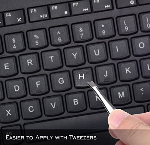 2PCS Universal English Keyboard Stickers Letters with Tweezer, Keyboard Stickers Black Background with White Lettering, Keyboard Letters Replacement Sticker for PC Laptop Desktop Computer -English - color: English-black/White