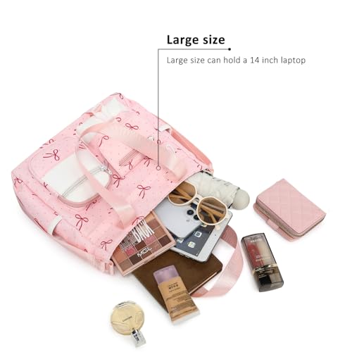 Phaoullzon Kawaii Messenger Bag Cute Purse Girls/Teens Crossbody Tote for Work - color: Bow Pink, style: Large(can Fit 14" Laptop)