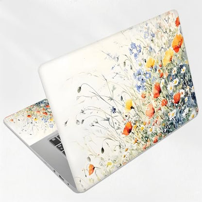 Aesthetic Pastel Wildflower Universal Laptop Skin Sticker 3PCS, Protective Decal Trim-to-Fit 11.6" 13.3" 14" 15.6" Laptop Vinyl Cover, Removable Anti-Scratch Computer Decal Protector - color: Aesthetic Pastel Wildflower