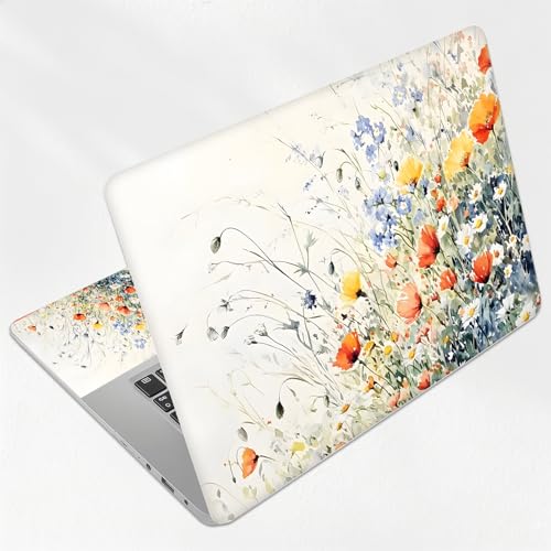 Aesthetic Pastel Wildflower Universal Laptop Skin Sticker 3PCS, Protective Decal Trim-to-Fit 11.6" 13.3" 14" 15.6" Laptop Vinyl Cover, Removable Anti-Scratch Computer Decal Protector - color: Aesthetic Pastel Wildflower