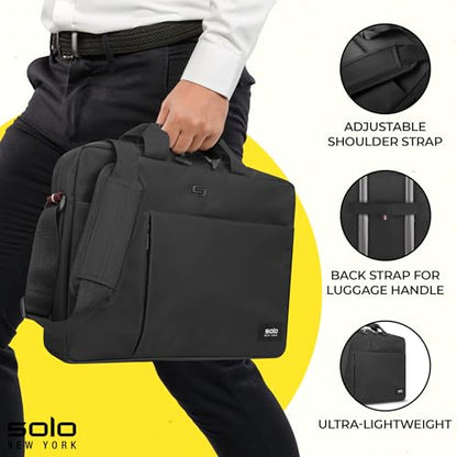 Solo New York Briefcase - Laptop Carrying Bag for Women & Men, Brief for Travel & Work, Internal Tablet Pocket, Adjustable Shoulder Strap, Fits 15.6" Computer - Lead Slim, Black