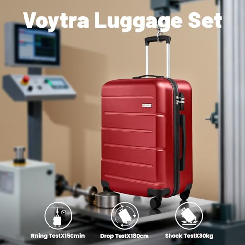 3-Piece Luggage Set, 20" ABS Hardshell Lightweight Suitcase with Smooth Spinner Wheels for Business and Family Travel (Vibrant Red) - color: Burgundy Red, size: 3 Piece Set (20/DB/TB)