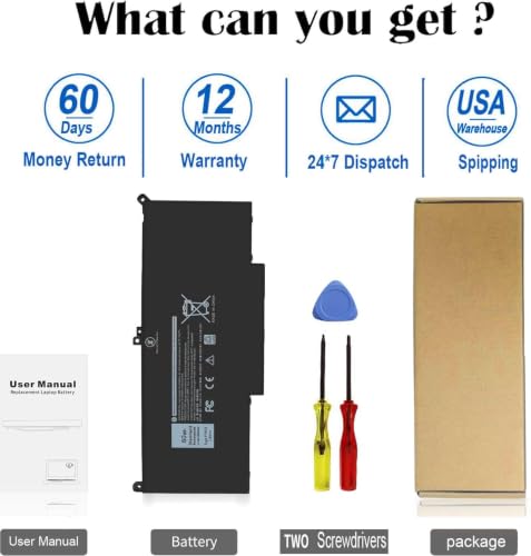 60Wh F3YGT Battery Latitude 7480 Battery Replacement Latitude 7490 Battery | for Dell Latitude 12 7000 7280 7290/13 7000 7380 7390 P29S002/14 7000 7480 7490 P28S P73G Series DM3WC 0DM3WC DM6WC 7.6V - size: 9.28*4*0.23inch F3YGT