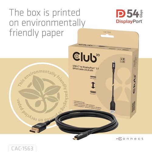 Club 3D CAC-1563 USB Type C Cable to min DP 2.1 Bi-Directional VESA DP54 Certified Cable M/M 2m/6.56ft