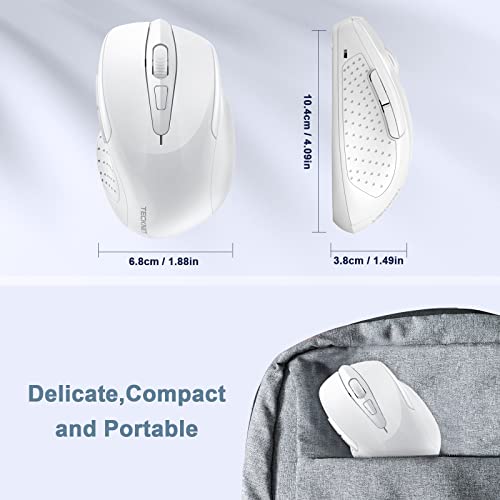 TECKNET Wireless Mouse, 2.4G Ergonomic Computer Mouse, 2600 DPI, White | Ergonomic Design with Side Grips, Adjustable DPI, 2-Year Battery, Compact Size, USB-A Plug & Play, Wide OS Compatibility - color: White