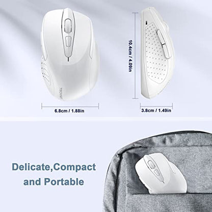 TECKNET Wireless Mouse, 2.4G Ergonomic Computer Mouse, 2600 DPI, White | Ergonomic Design with Side Grips, Adjustable DPI, 2-Year Battery, Compact Size, USB-A Plug & Play, Wide OS Compatibility - color: White