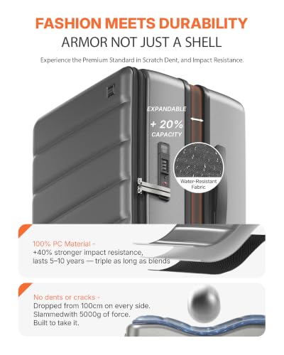 28 Inch Checked Luggage Side Opening Expandable Hardshell Suitcase, 100% PC Lightweight with Brake Spinner Wheels, TSA Lock - Large Travel Suitcase - color: Grey, size: 28 Inch-EXT