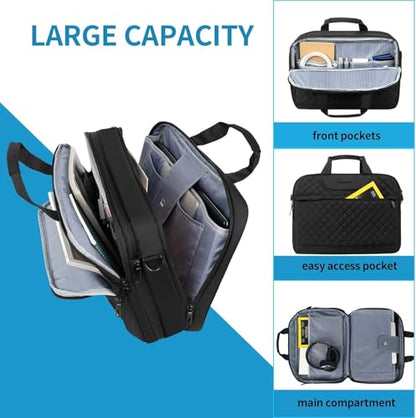 EMPSIGN 17.3 Inch Laptop Bag, Large Capacity Expandable Travel Briefcase for Women & Men Business Office, Water-Repellent Laptop Case Computer Bag with RFID Pockets, Black | Large Capacity Expandable Briefcase, Women & Men Business Office, Water-Repellent