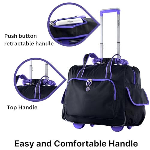 Olympia U.S.A. Deluxe Lightweight Rolling Overnighter Case Overnight Laptop Bag Weekender Travel Carry-On Suitcase Luggage with Wheels and Adjustable Push-Down Handle - color: Black/Purple