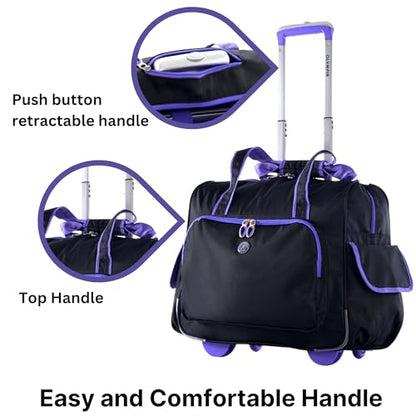 Olympia U.S.A. Deluxe Lightweight Rolling Overnighter Case Overnight Laptop Bag Weekender Travel Carry-On Suitcase Luggage with Wheels and Adjustable Push-Down Handle - color: Black/Purple