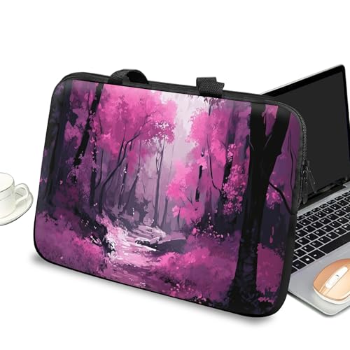 Universal Laptop Case Sleeve 10 inch with Handle and Zipper, Kids Tablet Carrying Case Messenger Bag Portable Tote Bag for 7-10 inch iPad/Notebook/eBook/Readers, Dreamy Purple Forest - color: Dreamy Purple Forest, size: 10 inch
