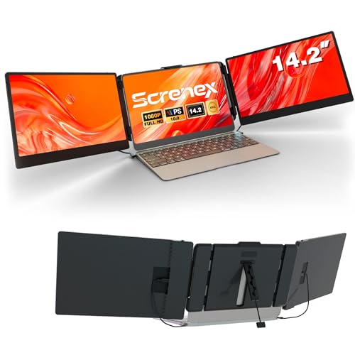 Laptop Screen Extender Triple Monitor, 14.2" Portable Multi Monitor FHD 1080P IPS Ultra-Thin, HDMI/USB-A/Type-C & Plug & Play, Fits 13-17" Laptops, Compatible with Windows/macOS/Android/Switch