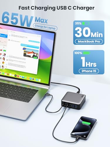 USB C Charger Block 200W[2026 Upgraded] GaN III 6 Port Fast Charging Station Hub,PD 65W USB C Laptop Charger Compatible with MacBook Pro/Air,iPad,iPhone 16/15,Galaxy S23/S24 Steam Deck Dell XPS etc - color: Black, size: 200W