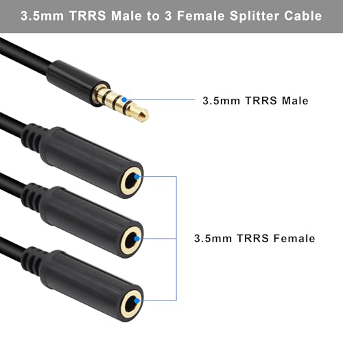 3.5mm Headphone Splitter 1 to 3-Ways 3.5mm (1/8") TRRS 4-Pole Gold Plated Male to 3-Female Stereo Jack Splitter Audio Cable for Headphone and Microphones(50cm/20in) - style: 3 Ways