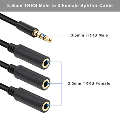 3.5mm Headphone Splitter 1 to 3-Ways 3.5mm (1/8") TRRS 4-Pole Gold Plated Male to 3-Female Stereo Jack Splitter Audio Cable for Headphone and Microphones(50cm/20in) - style: 3 Ways