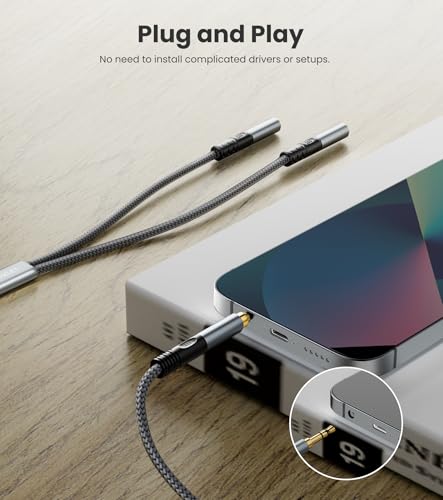 Headphone Splitter 1.6ft(0.5m), Audio Splitter 3.5mm 1 Male to 2 Female Adapter, Nylon-Braided 3.5mm Dual Headphone Jack Extension Cable for Headset, Smartphone, Tablet, Laptop - size: 0.5 meter