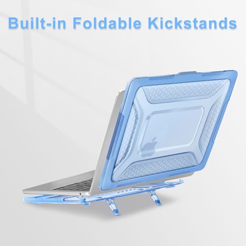 MOSISO Compatible with MacBook Air 13 inch Case M5 M4 M3 M2, Air Blue | 2 in 1 Kit Honeycomb Shock Resistant Hard Case with Foldable Kickstand for MacBook Air 13.6 2026-2022 A3449 A3240 A3113 A2681 - color: Air Blue
