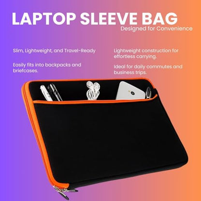 Neoprene 13.3 inch Laptop Sleeves, Slim Computer Bag for 13 in Notebooks, Tablets, Protective Cover for Men and Women - color: Black / Orange