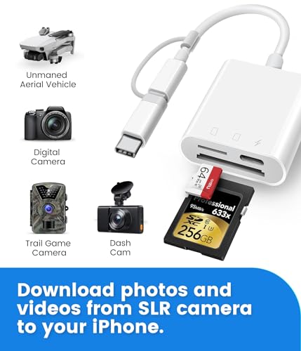 SD Card Reader for iPhone iPad, Oyuiasle Digital Trail Camera SD Card Viewer with Dual Slot for MicroSD/SD, Lightening&USBC Dual-Connector Memory Card Adapter for Photography, Plug and Play - size: 2 Slots