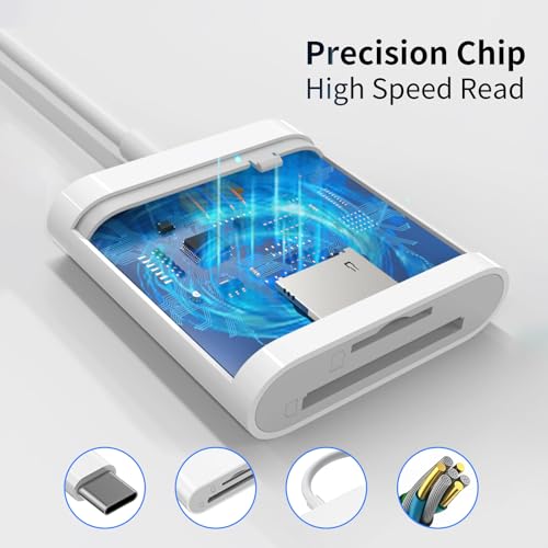 USB C SD Card Reader 2-in-1, USB-C to SD/Micro SD Card Reader for iPhone 15/16 Pro Max, iPad Pro/MacBook, Digital Camera, Fast Data Transfer, Compact Memory Card Adapter-2 Slots