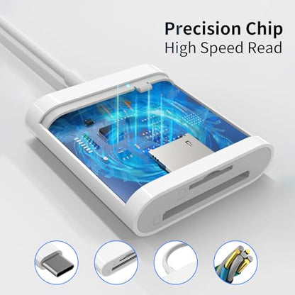 USB C SD Card Reader 2-in-1, USB-C to SD/Micro SD Card Reader for iPhone 15/16 Pro Max, iPad Pro/MacBook, Digital Camera, Fast Data Transfer, Compact Memory Card Adapter-2 Slots