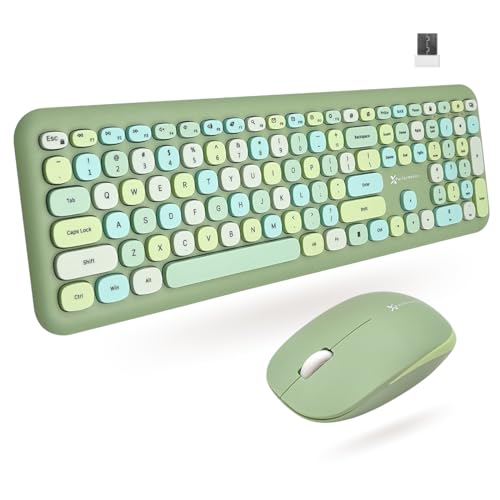 X9 Green Wireless Keyboard and Mouse Combo – 2.4G and Bluetooth Connectivity, Retro Typewriter-Style Wireless Keyboard and Mouse Set, Colorful Bubble Keyboard for Aesthetic Workspaces - color: Green