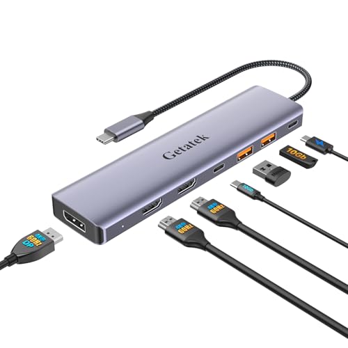 10Gbps USB C Hub with Triple Display Docking Station, 4K@60Hz DP, Dual HDMI Adapter, 7-Port USB-C Laptop Docking Station for Dell Hp Lenovo Surface, 3 USB 3.2 Port Hub & 100W PD