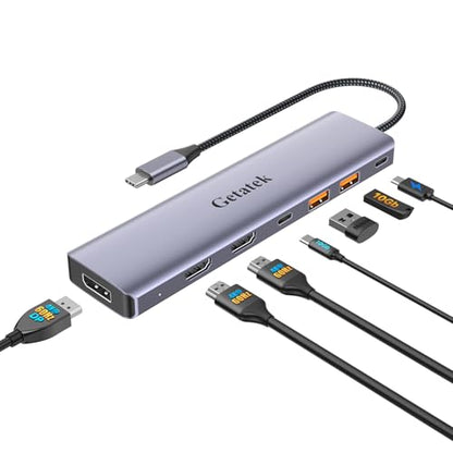 10Gbps USB C Hub with Triple Display Docking Station, 4K@60Hz DP, Dual HDMI Adapter, 7-Port USB-C Laptop Docking Station for Dell Hp Lenovo Surface, 3 USB 3.2 Port Hub & 100W PD