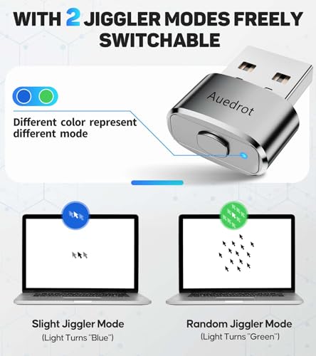 USB Mouse Mover with Switch Button, Automatic Mini Mouse Shaker with 2 Jiggle Modes, Driver-Free, Plug & Play, Keep Computer/Laptop Awake, USB-C Adapter, Silver - color: Silver