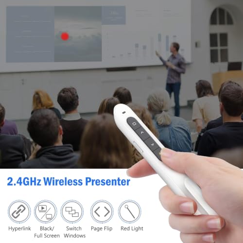 White Wireless Presenter, Volume Control Presentation Clicker, RF 2.4GHz PowerPoint Clicker Presentation Remote Control Slide Clicker Advancer - color: White