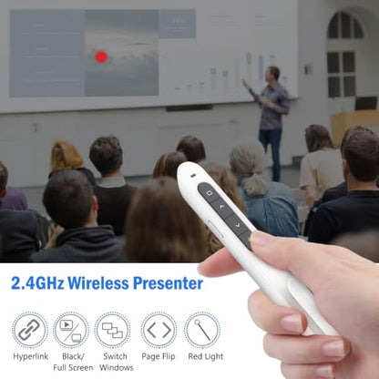White Wireless Presenter, Volume Control Presentation Clicker, RF 2.4GHz PowerPoint Clicker Presentation Remote Control Slide Clicker Advancer - color: White