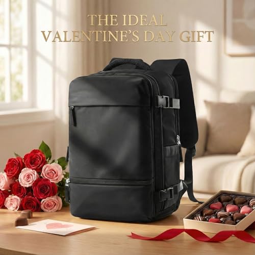 Travel Backpack Simple Durable Carry On Backpack with Shoe Compartment, Personal Item Travel Bag Flight Approved, Water Resistant Laptop Backpack for Women Men Weekender Business, Black - color: Black